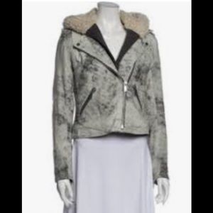 NWT DØMA Unique Blue Grey Tie Dye Style Printed Suede Jacket + Shearling + Hood